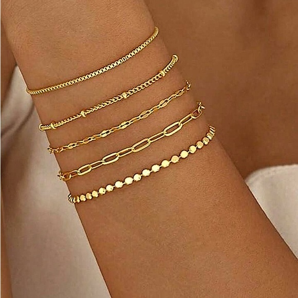 14KT G.P Minimalist Bracelet Set - Picture 2 of 4